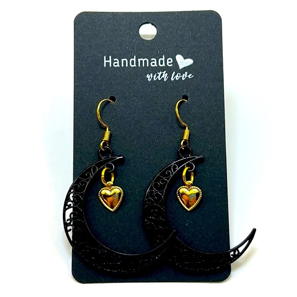 Handmade Halloween Crescent Moon & Heart Earrings! - Picture 4 of 4